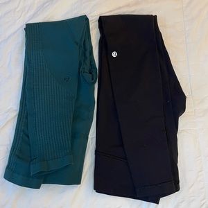 Lot of 2 Lululemon Leggings. Black size 6 crossover waist band. Green seamless.